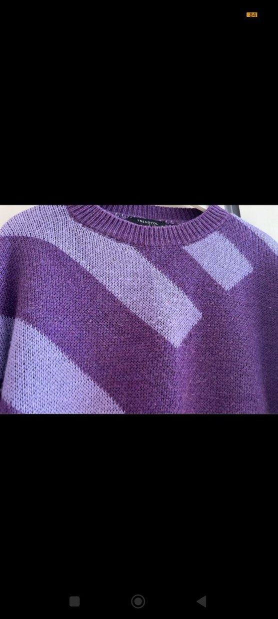 Mor Bağlamalı Desenli Örgü Kadın Kazak - Görsel 2