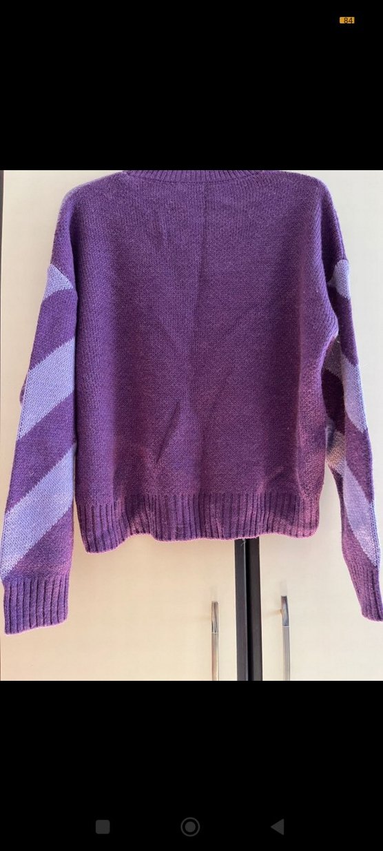 Mor Bağlamalı Desenli Örgü Kadın Kazak - Görsel 3