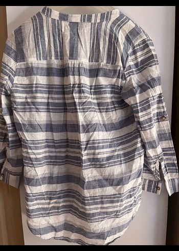 Bohem mavi Çizgili V Yaka Kadın Gömlek - Görsel 2