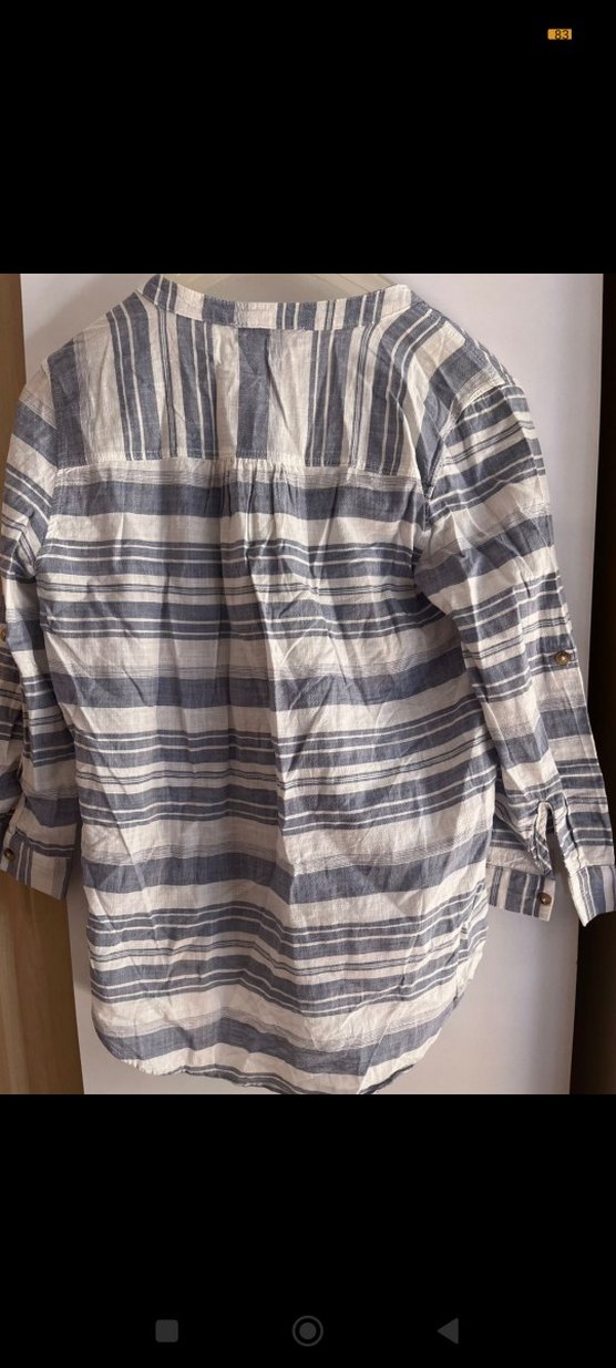 Bohem mavi Çizgili V Yaka Kadın Gömlek - Görsel 2