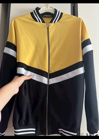 Sarı Siyah Çizgili Kadın Spor Ceket - Görsel 4