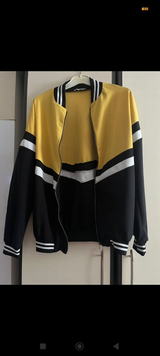 Sarı Siyah Çizgili Kadın Spor Ceket - Görsel 2