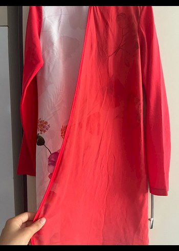 Uzun Kollu, Baskılı, Kırmızı Kadın Elbise - Görsel 3