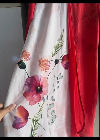 Uzun Kollu, Baskılı, Kırmızı Kadın Elbise - Görsel 4