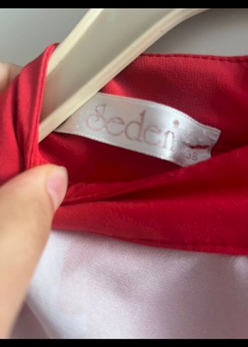 Uzun Kollu, Baskılı, Kırmızı Kadın Elbise - Görsel 6