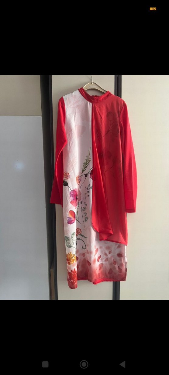 Uzun Kollu, Baskılı, Kırmızı Kadın Elbise - Görsel 2