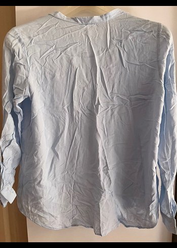 mavi Keten Uzun Kollu Düğmeli Gömlek - Görsel 3