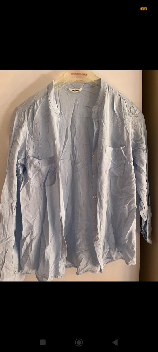 mavi Keten Uzun Kollu Düğmeli Gömlek - Görsel 2