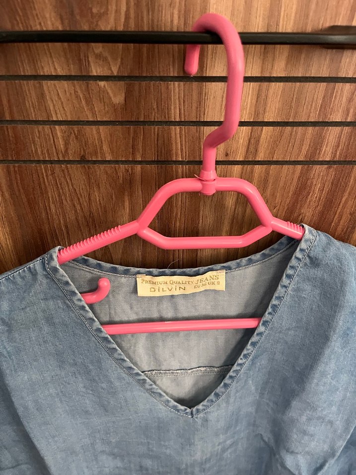 V Yakalı Düğmeli Kadın Denim bluz - Görsel 3