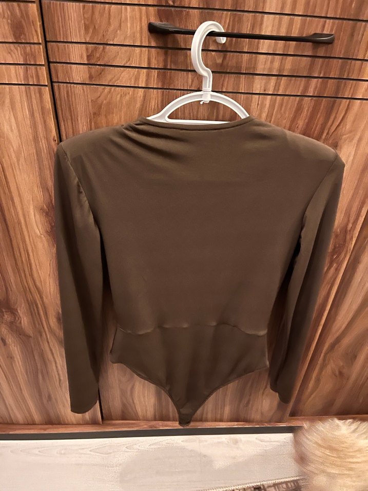 Kahverengi V Yaka Uzun Kollu Kadın Bluz - Görsel 2