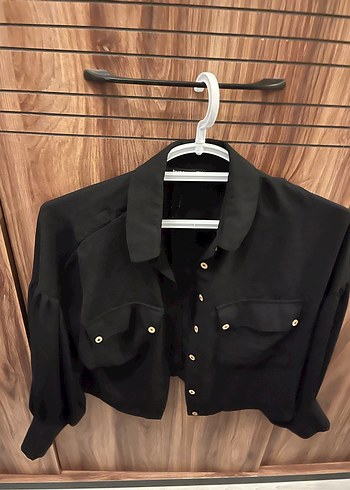 Düğmeli Siyah Kadın Gömlek - Görsel 2