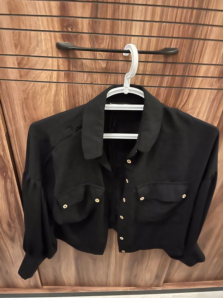 Düğmeli Siyah Kadın Gömlek - Görsel 2