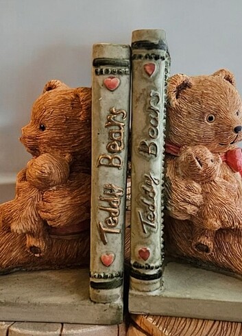 American Vintage Teddy Bear kitap tutucu ikili biblo