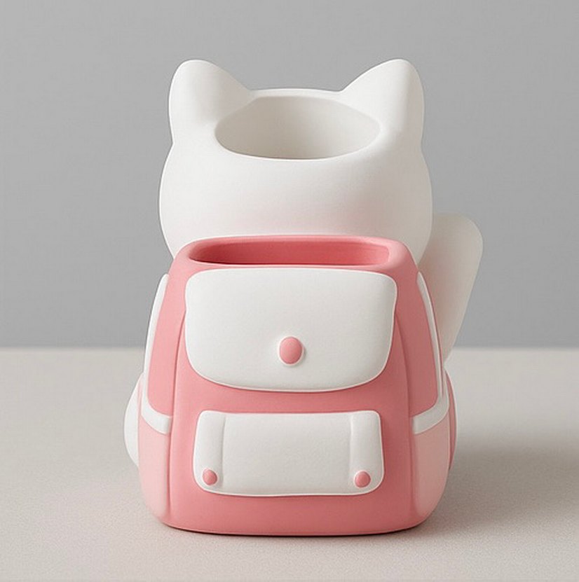 Pastel Pembe Kedi Figürlü Saksı - Görsel 2