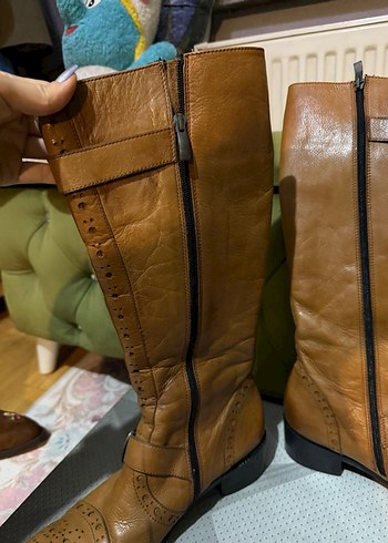 40 Beden kahverengi Renk Kadın Kahverengi Deri Tokalı Dizüstü Çizme