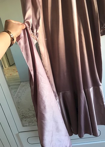 Diğer gül kurusu Parlak Uzun Kol Drapeli Kadın Abiye Elbise