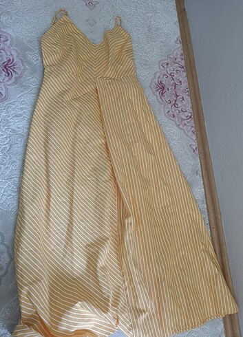 s Beden sarı Renk Mango s beden çizgili elbise