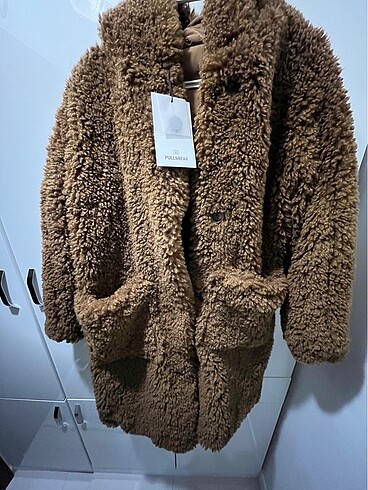 Pull and Bear Pull&Bear kahverengi uzun peluş kürk