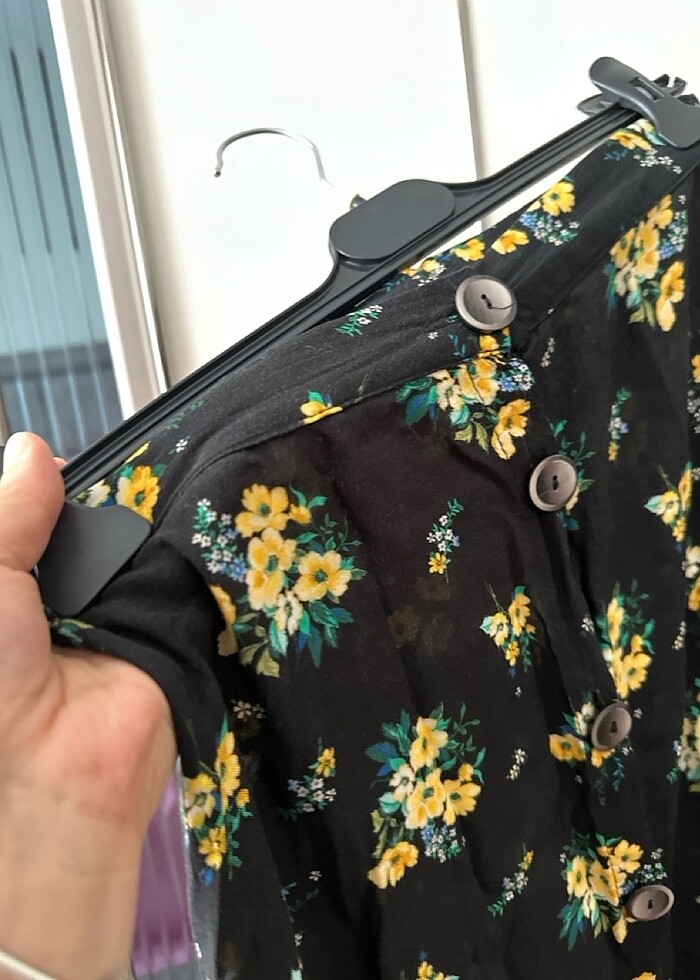 Siyah sarı çiçekli etek - Görsel 2