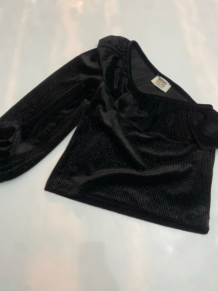 Siyah,simli Tek Kollu Kız çocuk Bluz - Görsel 4