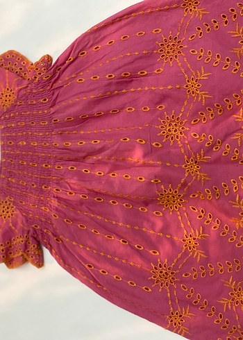 Nakışlı Fırfırlı Pembe Kız Elbisesi - Görsel 4