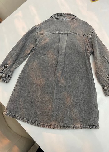 Kız Çocuk Gri Batik Desenli Denim Elbise - Görsel 3