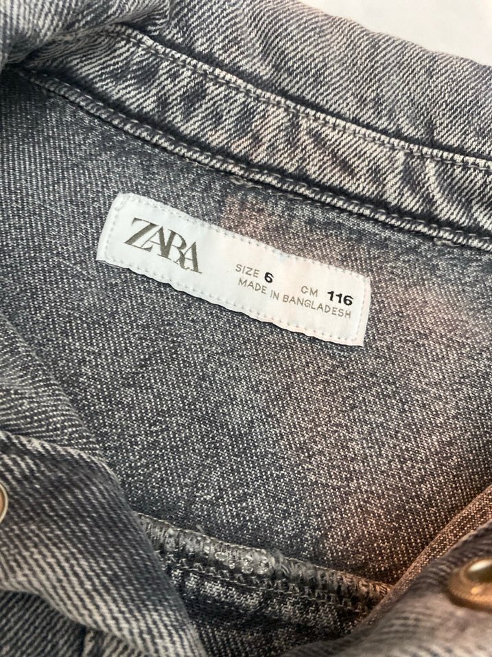 Kız Çocuk Gri Batik Desenli Denim Elbise - Görsel 4