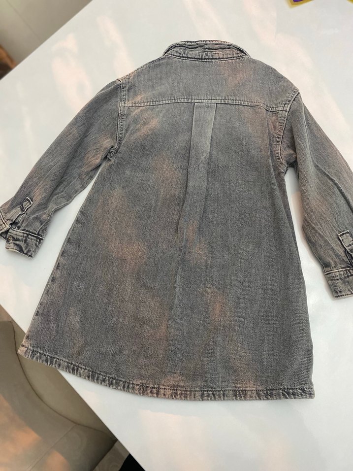Kız Çocuk Gri Batik Desenli Denim Elbise - Görsel 3