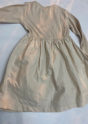 Kız Çocuk Bej Keten Uzun Kollu Elbise - Görsel 3