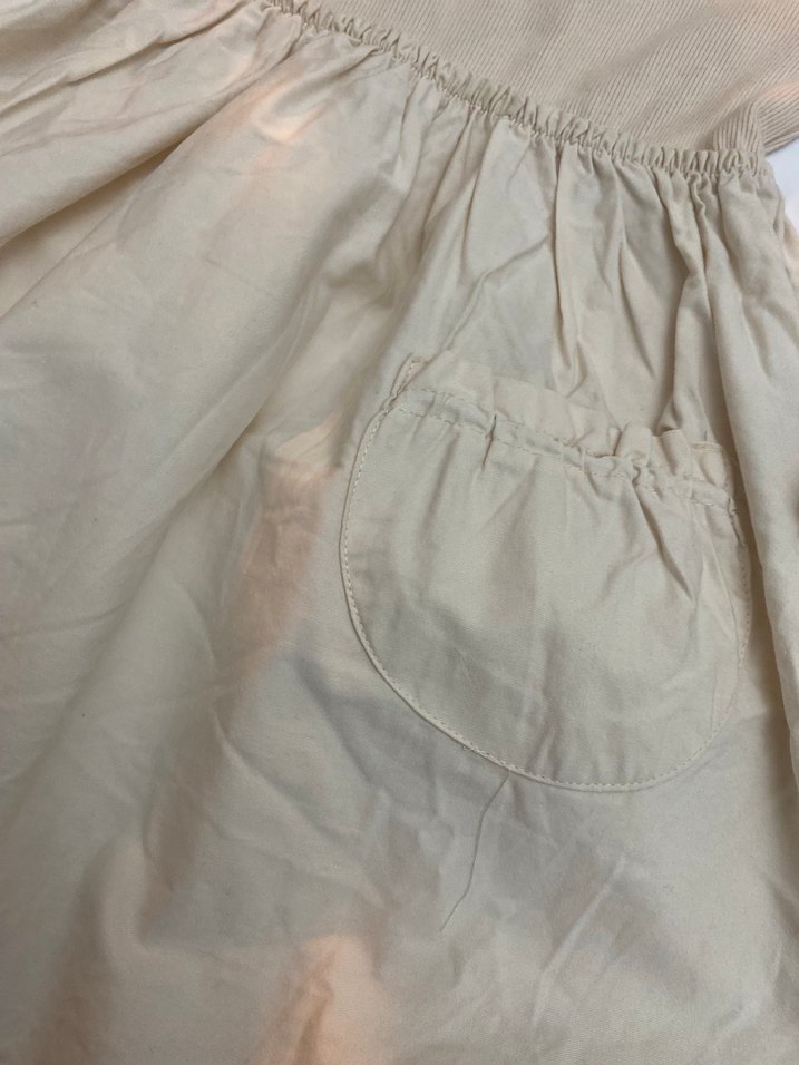 Kız Çocuk Bej Keten Uzun Kollu Elbise - Görsel 5