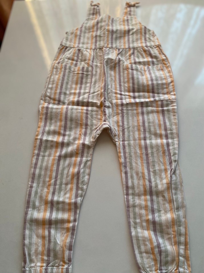 Hm Kız Çocuk Çizgili Keten Askılı Tulum - Görsel 2