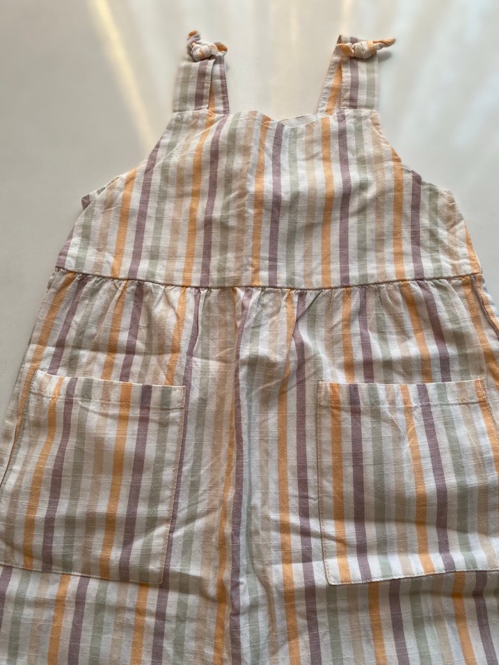 Hm Kız Çocuk Çizgili Keten Askılı Tulum - Görsel 5