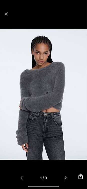 Stradivarius tüylü crop kazak xl