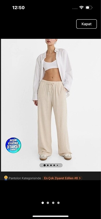 Stradivarius keten pantalon krem renk xl beden