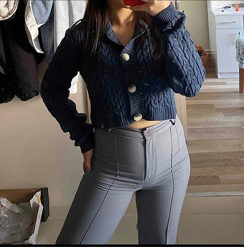 Milla lacivert crop hırka - Görsel 2