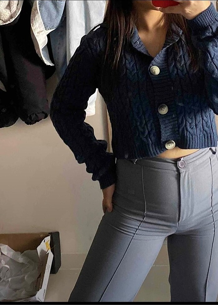 Milla lacivert crop  hırka - Görsel 2