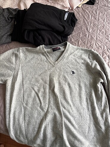 Polo v yaka gri renk triko kazak - Görsel 2
