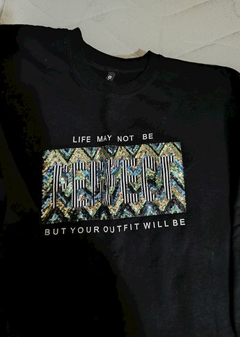 LC Waikiki Siyah Baskılı Oversize Sweatshirt