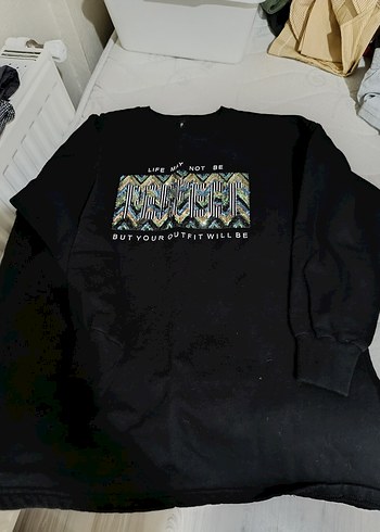 Siyah Baskılı Oversize Sweatshirt