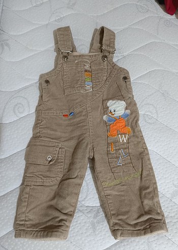 Erkek Çocuk Kahverengi Nakışlı Askılı Pantolon