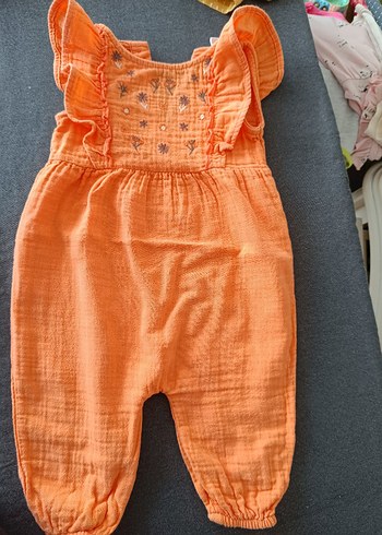 Nakışlı Fırfırlı Turuncu Bebek Tulum