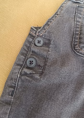 9-12 Ay Beden gri Renk Erkek Çocuk Gri Denim Askılı Tulum