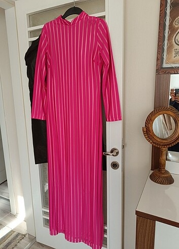 şık bayan elbise fuşya renk - Görsel 2