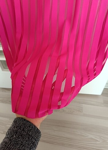 şık bayan elbise fuşya renk - Görsel 5