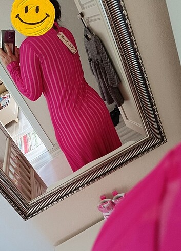 şık bayan elbise fuşya renk - Görsel 10