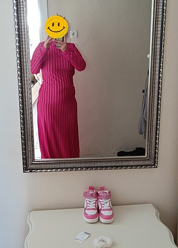 şık bayan elbise fuşya renk - Görsel 11