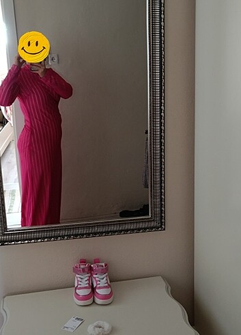 şık bayan elbise fuşya renk - Görsel 12