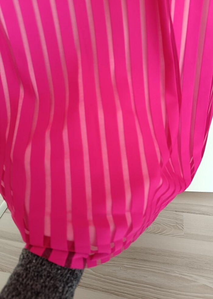 şık bayan elbise fuşya renk - Görsel 3