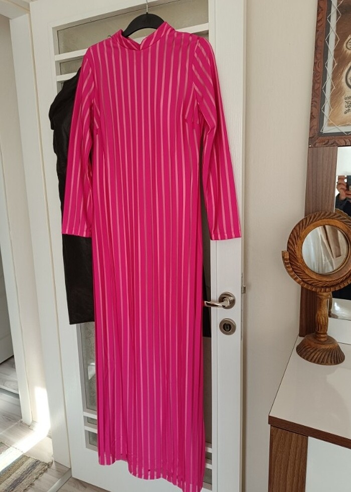 şık bayan elbise fuşya renk - Görsel 2