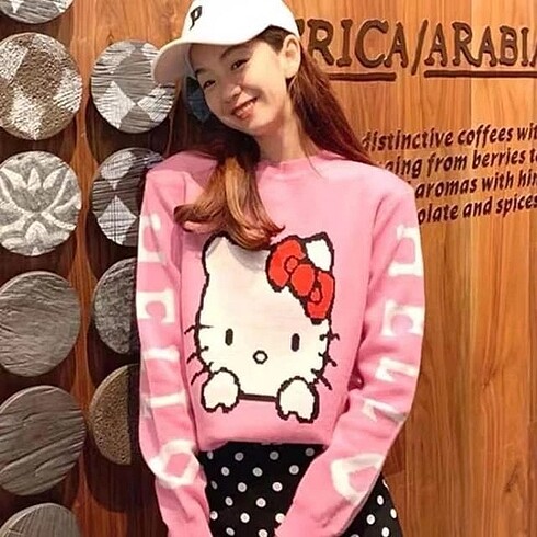 diğer Beden pembe Renk Hello Kitty Crop Kazak